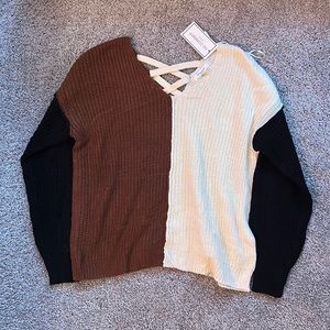 No comment lightweight color block sweater small NWT
